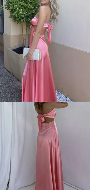 Sweetheart Sleeveless A Line Satin Long Evening Prom Dresses SD1568